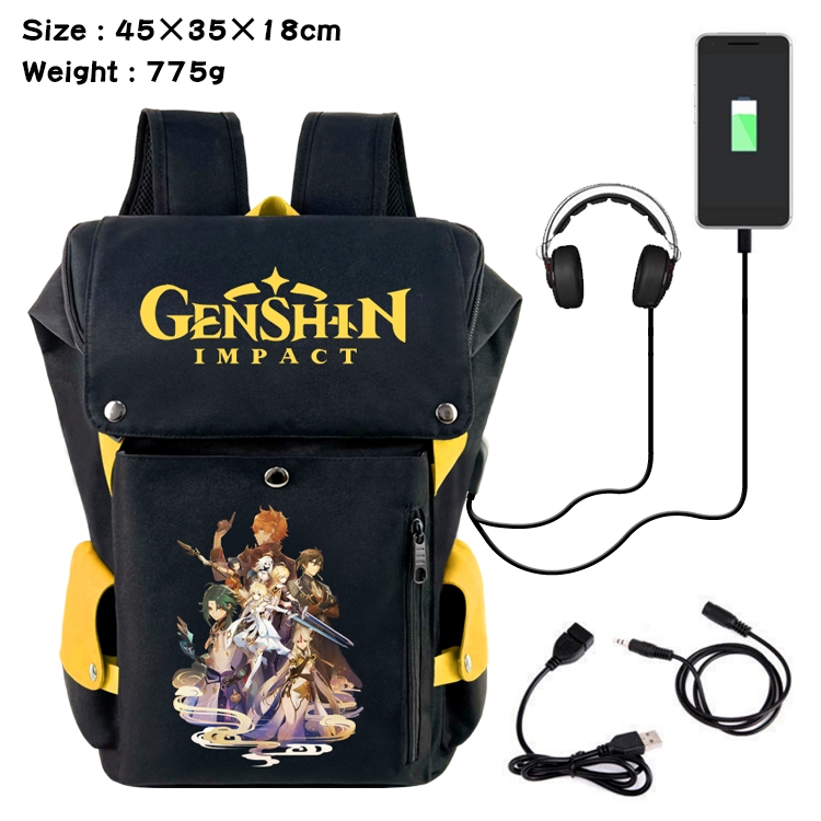 Genshin Impact Flip Data USB Backpack Printed Student Backpack 45X35X18CM