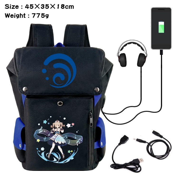 Genshin Impact Flip Data USB Backpack Printed Student Backpack 45X35X18CM