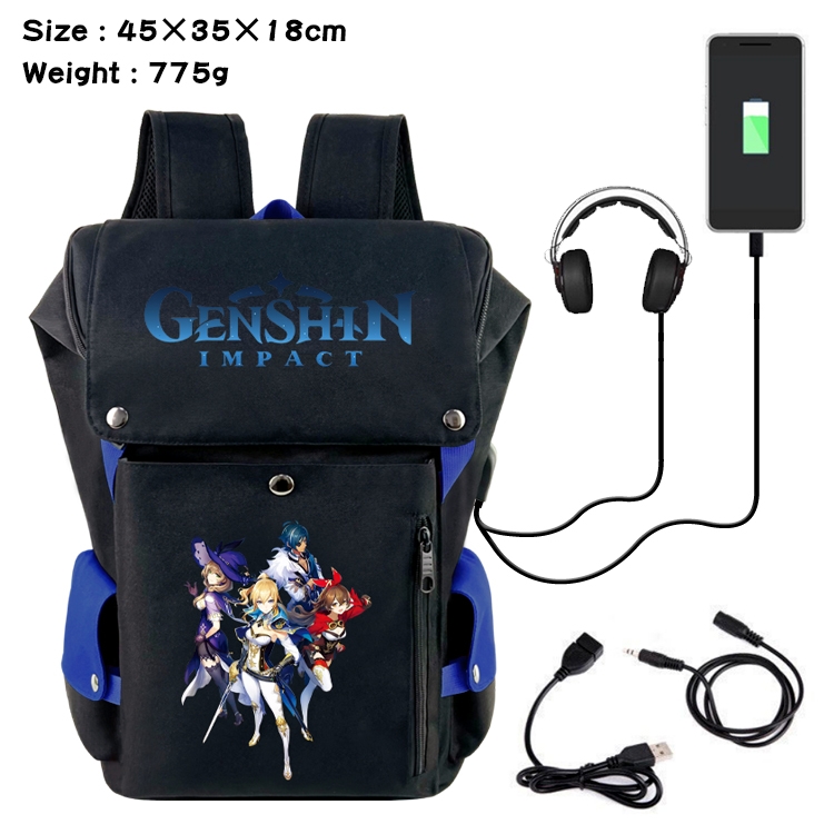 Genshin Impact Flip Data USB Backpack Printed Student Backpack 45X35X18CM