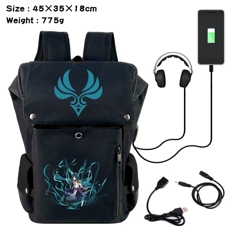 Genshin Impact Flip Data USB Backpack Printed Student Backpack 45X35X18CM