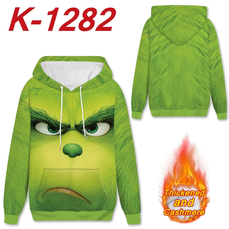 Green Haired Grinch Anime plus velvet padded pullover hooded sweater from S to 4XL  H-1282