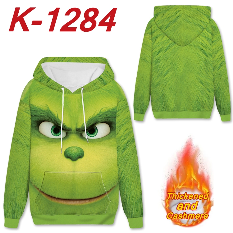 Green Haired Grinch Anime plus velvet padded pullover hooded sweater from S to 4XL  H-1284