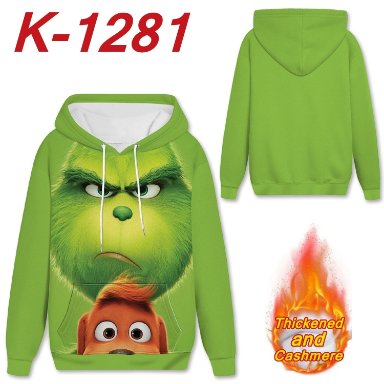 Green Haired Grinch Anime plus velvet padded pullover hooded sweater from S to 4XL H-1281