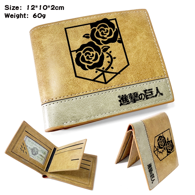 Shingeki no Kyojin Anime high quality PU two fold embossed wallet 12X10X2CM 60G