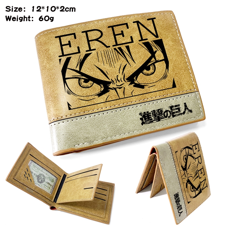 Shingeki no Kyojin Anime high quality PU two fold embossed wallet 12X10X2CM 60G