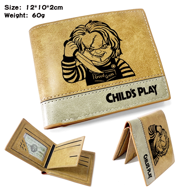 Chucky Anime high quality PU two fold embossed wallet 12X10X2CM 60G