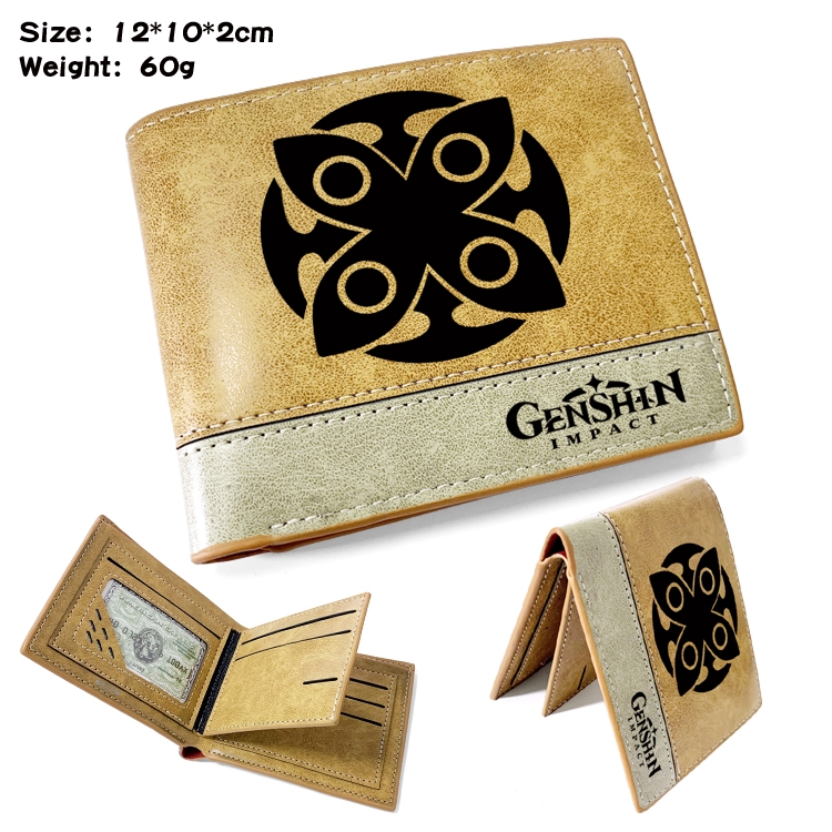 Genshin Impact  Anime high quality PU two fold embossed wallet 12X10X2CM 60G