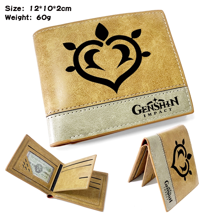 Genshin Impact  Anime high quality PU two fold embossed wallet 12X10X2CM 60G