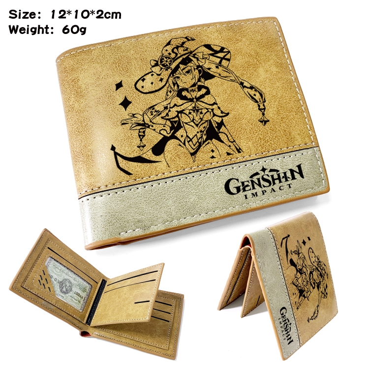 Genshin Impact  Anime high quality PU two fold embossed wallet 12X10X2CM 60G