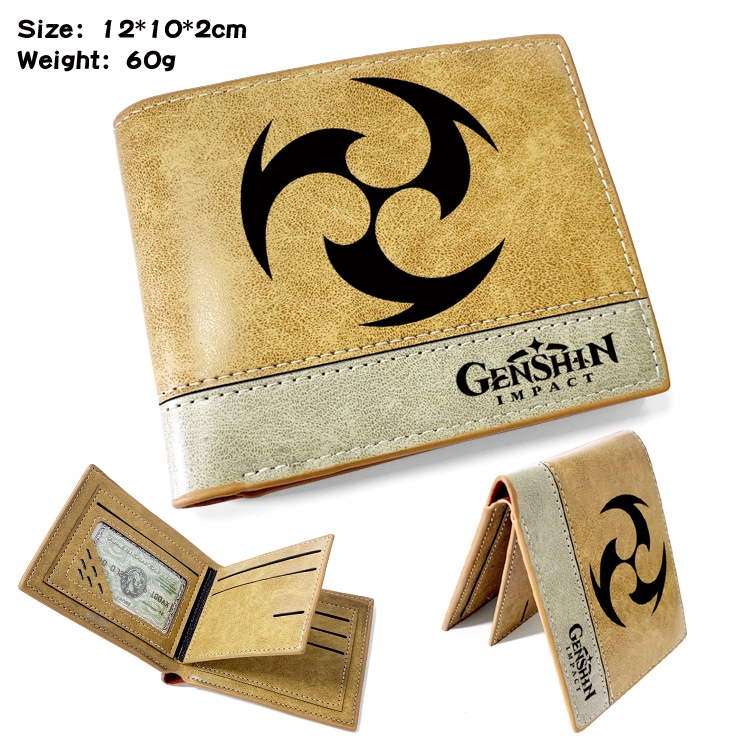 Genshin Impact  Anime high quality PU two fold embossed wallet 12X10X2CM 60G