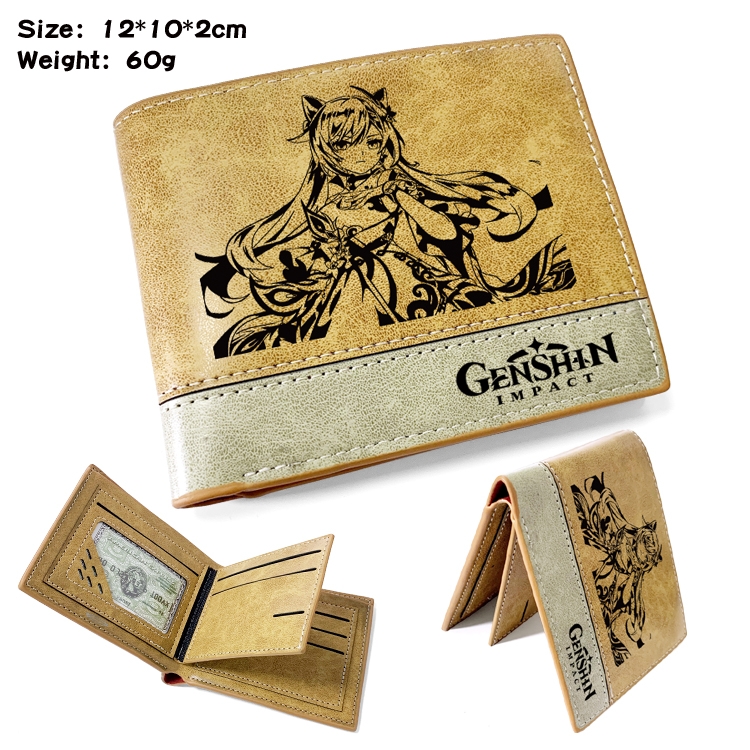 Genshin Impact  Anime high quality PU two fold embossed wallet 12X10X2CM 60G