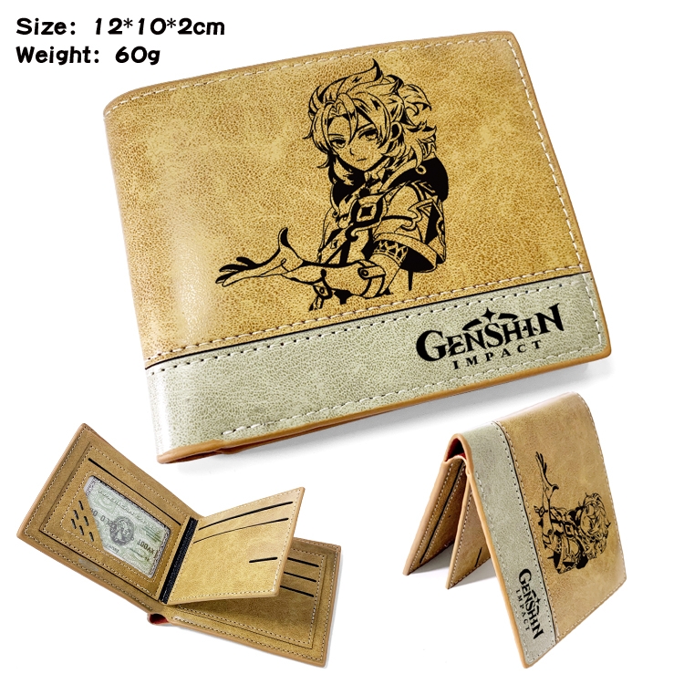 Genshin Impact  Anime high quality PU two fold embossed wallet 12X10X2CM 60G