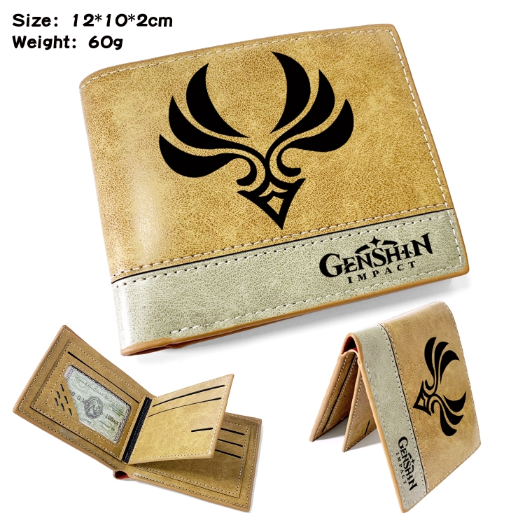 Genshin Impact  Anime high quality PU two fold embossed wallet 12X10X2CM 60G