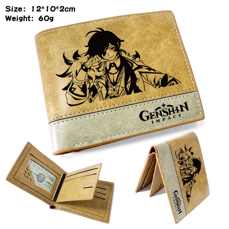 Genshin Impact  Anime high quality PU two fold embossed wallet 12X10X2CM 60G