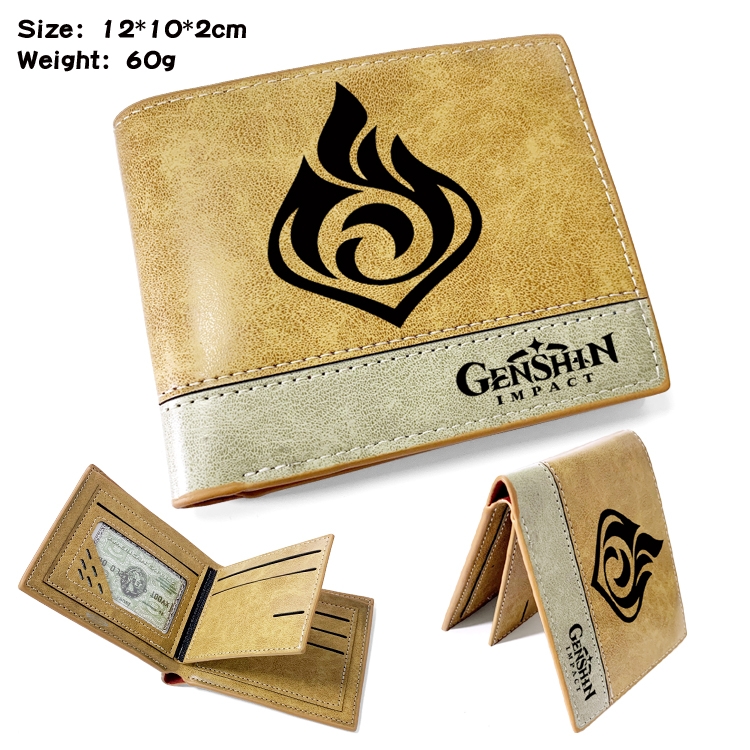 Genshin Impact  Anime high quality PU two fold embossed wallet 12X10X2CM 60G