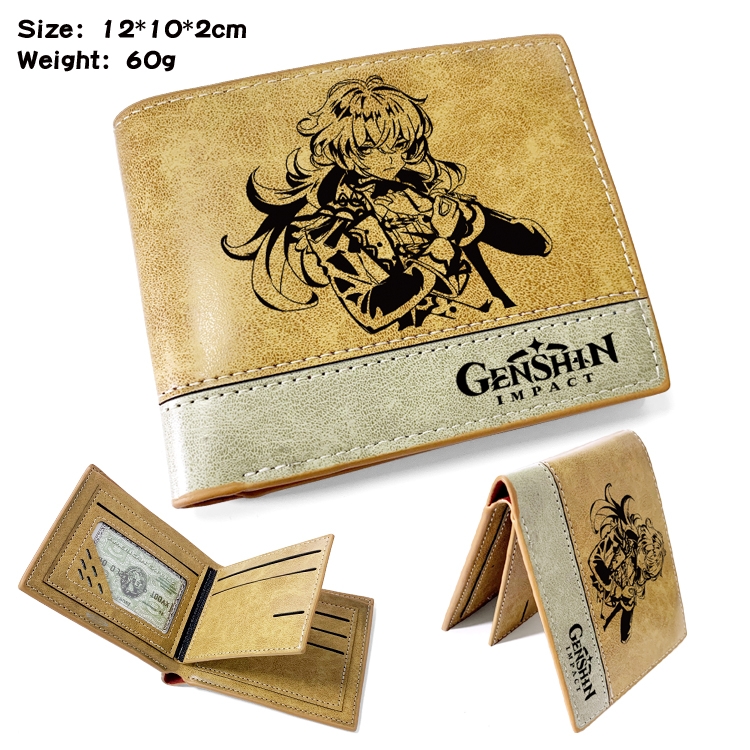 Genshin Impact  Anime high quality PU two fold embossed wallet 12X10X2CM 60G