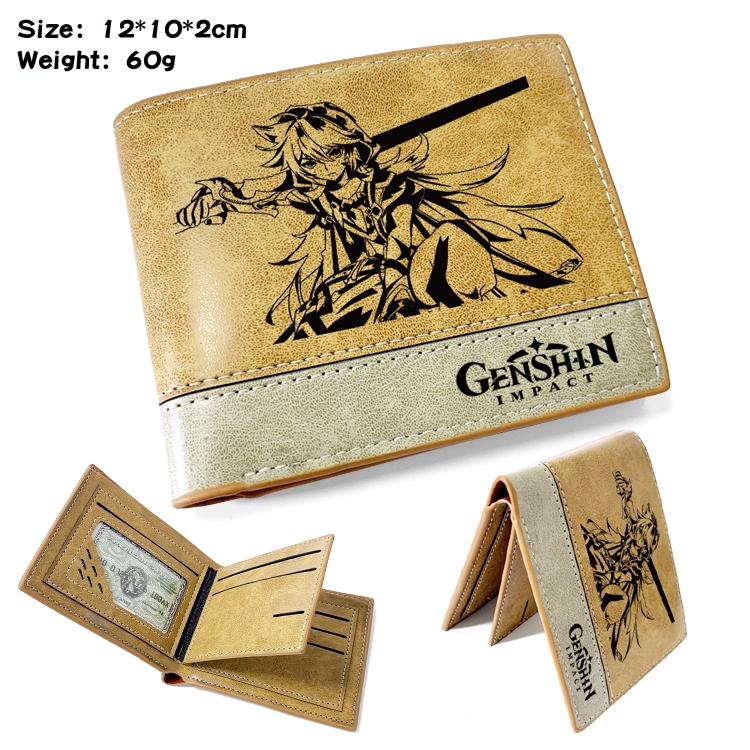 Genshin Impact  Anime high quality PU two fold embossed wallet 12X10X2CM 60G
