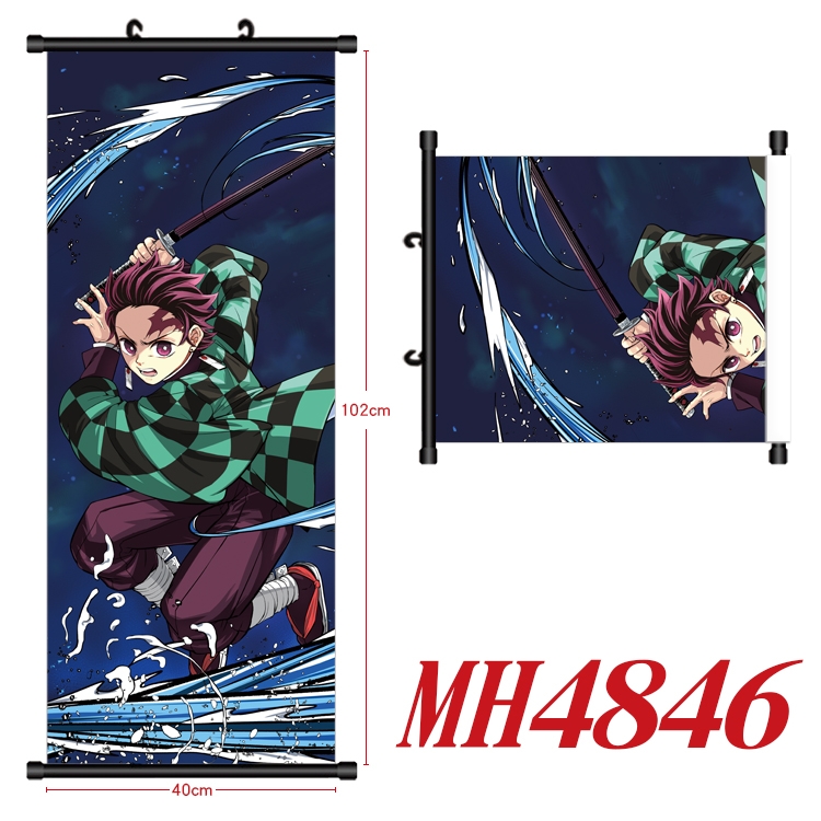 Demon Slayer Kimets Anime black Plastic rod Cloth painting Wall Scroll 40X102CM MH4846