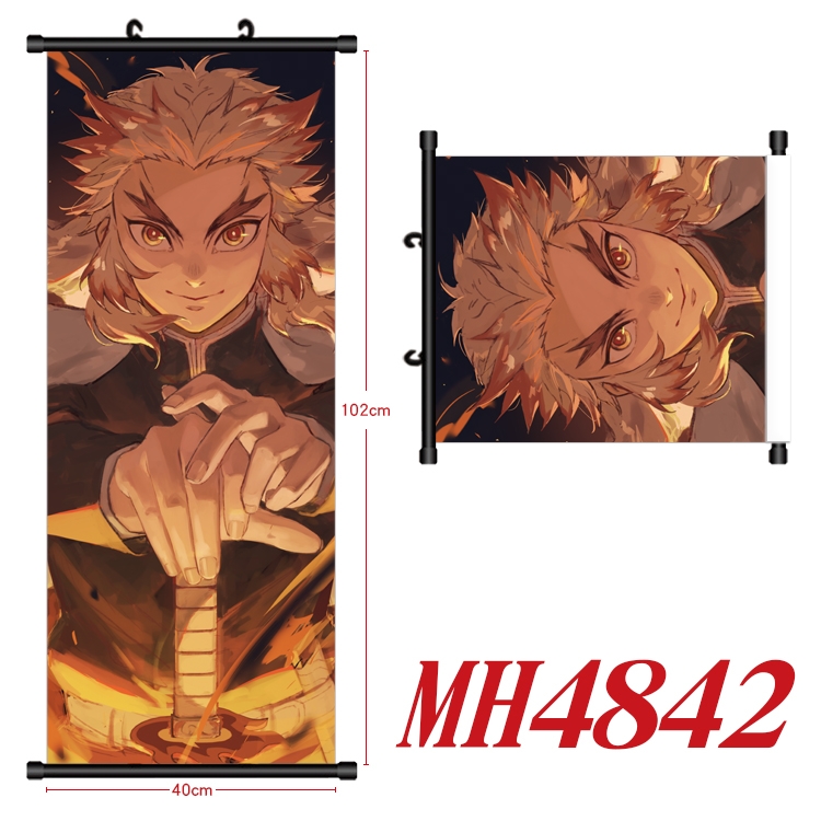 Demon Slayer Kimets Anime black Plastic rod Cloth painting Wall Scroll 40X102CM MH4842