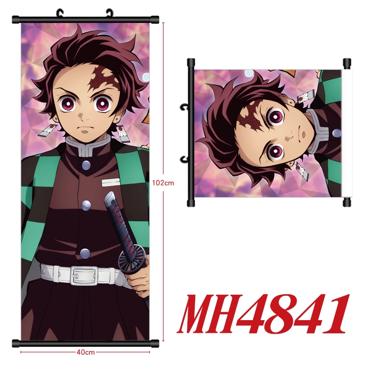 Demon Slayer Kimets Anime black Plastic rod Cloth painting Wall Scroll 40X102CM MH4841