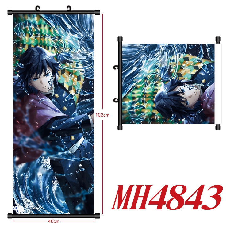 Demon Slayer Kimets Anime black Plastic rod Cloth painting Wall Scroll 40X102CM MH4843