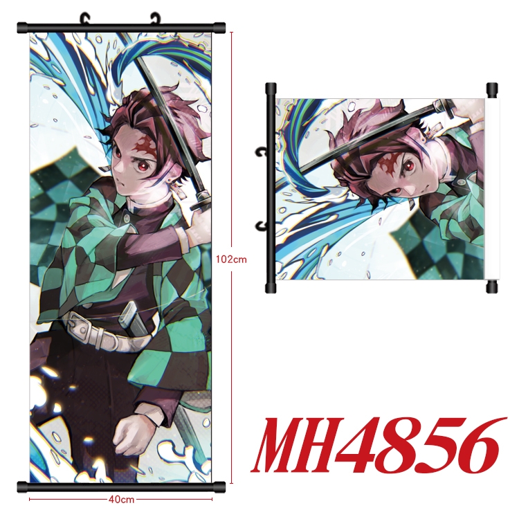 Demon Slayer Kimets Anime black Plastic rod Cloth painting Wall Scroll 40X102CM MH4856