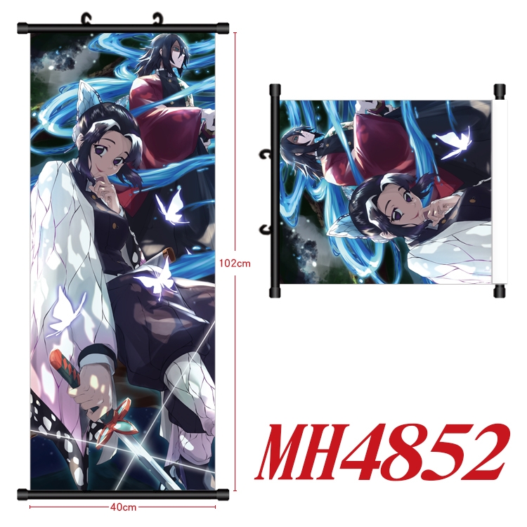 Demon Slayer Kimets Anime black Plastic rod Cloth painting Wall Scroll 40X102CM MH4852