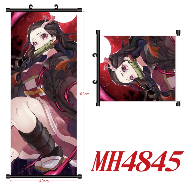 Demon Slayer Kimets Anime black Plastic rod Cloth painting Wall Scroll 40X102CM MH4845