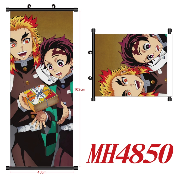 Demon Slayer Kimets Anime black Plastic rod Cloth painting Wall Scroll 40X102CM MH4850