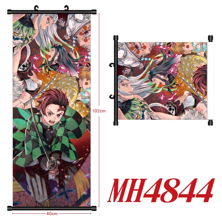 Demon Slayer Kimets Anime black Plastic rod Cloth painting Wall Scroll 40X102CM MH4844