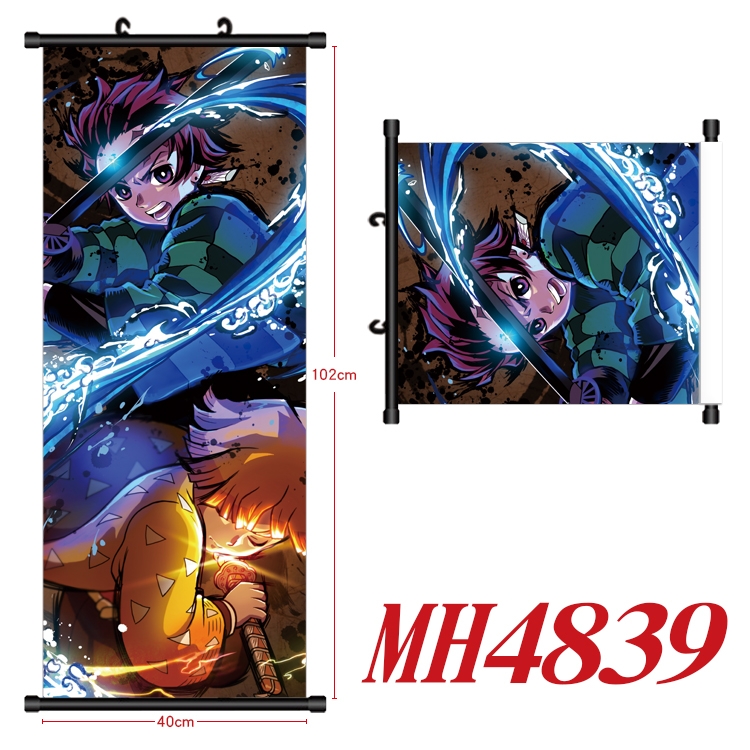 Demon Slayer Kimets Anime black Plastic rod Cloth painting Wall Scroll 40X102CM MH4839