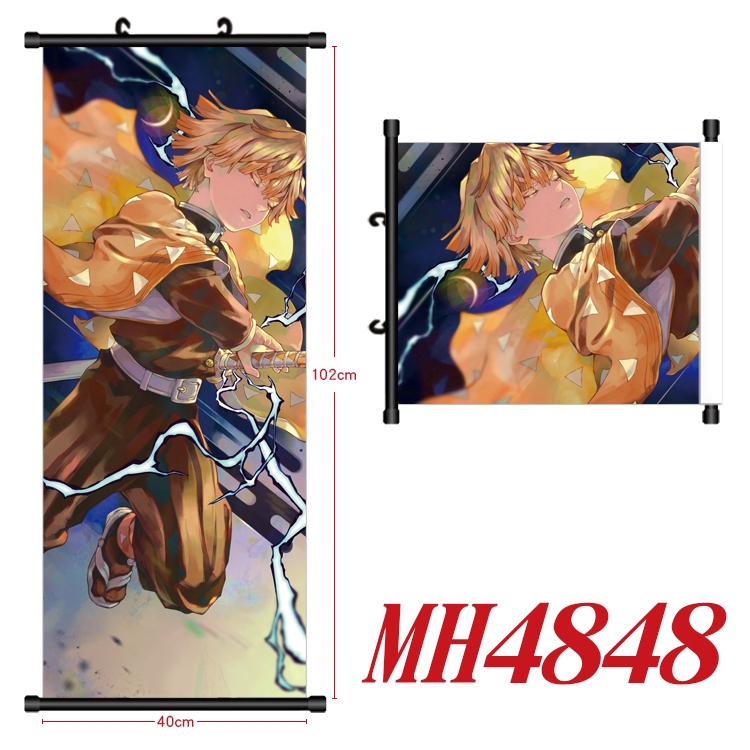 Demon Slayer Kimets Anime black Plastic rod Cloth painting Wall Scroll 40X102CM MH4848