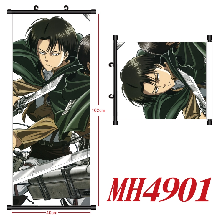 Shingeki no Kyojin Anime black Plastic rod Cloth painting Wall Scroll 40X102CM MH4901