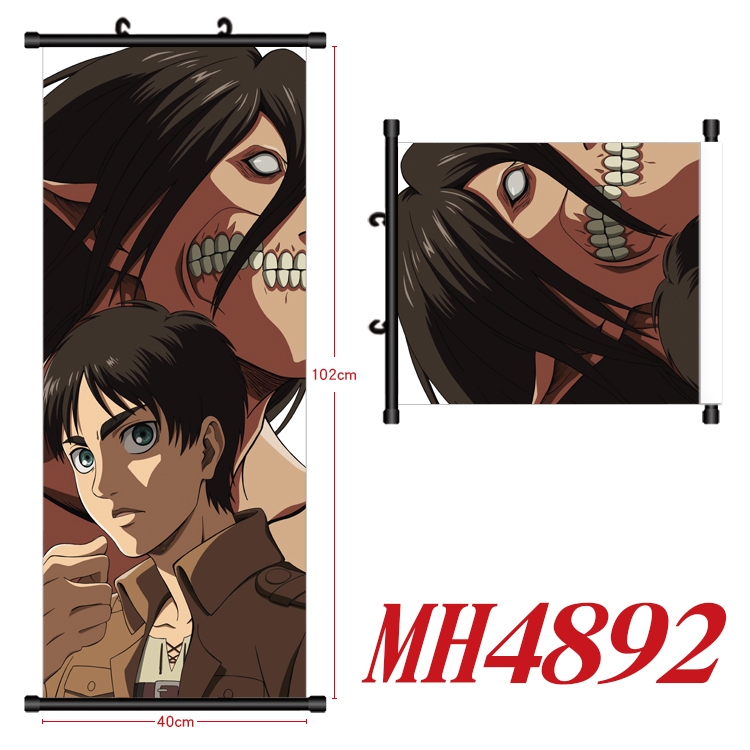 Shingeki no Kyojin Anime black Plastic rod Cloth painting Wall Scroll 40X102CM MH4892