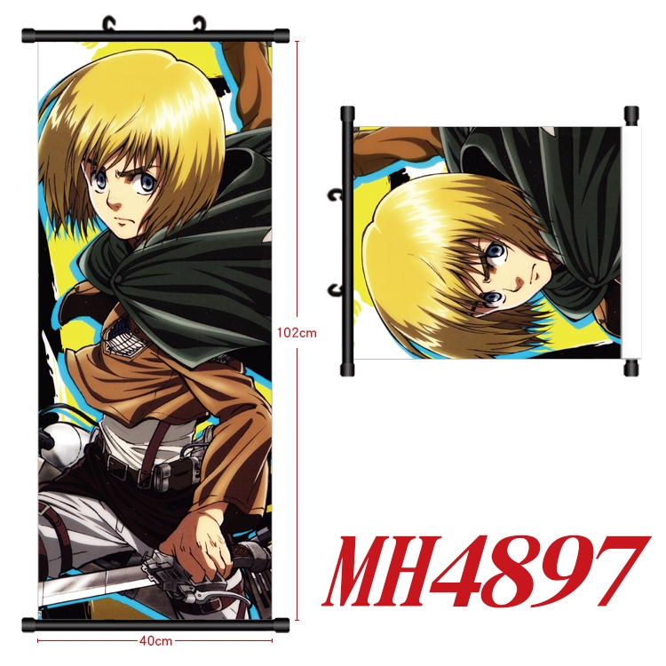 Shingeki no Kyojin Anime black Plastic rod Cloth painting Wall Scroll 40X102CM MH4897