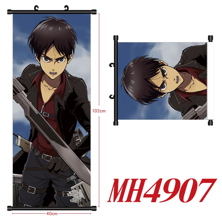 Shingeki no Kyojin Anime black Plastic rod Cloth painting Wall Scroll 40X102CM MH4907