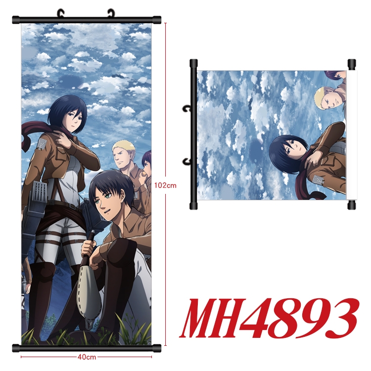 Shingeki no Kyojin Anime black Plastic rod Cloth painting Wall Scroll 40X102CM MH4893