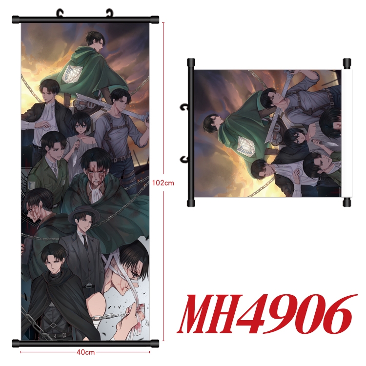 Shingeki no Kyojin Anime black Plastic rod Cloth painting Wall Scroll 40X102CM MH4906