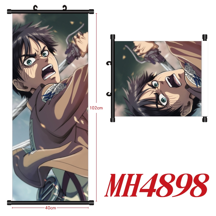 Shingeki no Kyojin Anime black Plastic rod Cloth painting Wall Scroll 40X102CM MH4898