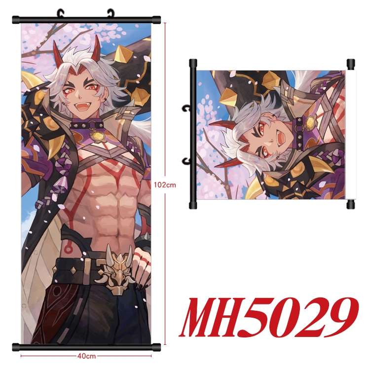 Genshin Impact Anime black Plastic rod Cloth painting Wall Scroll 40X102CM  MH5029