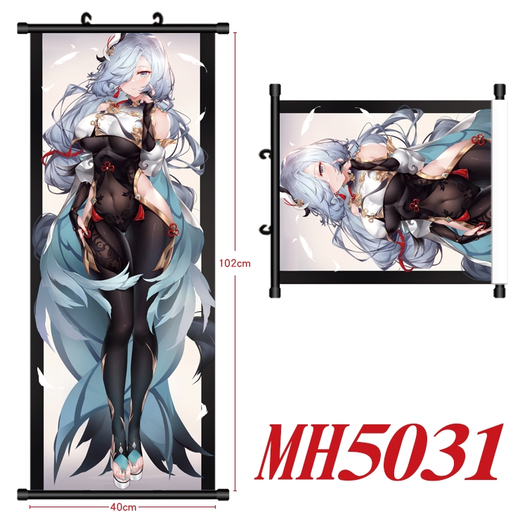 Genshin Impact Anime black Plastic rod Cloth painting Wall Scroll 40X102CM  MH5031