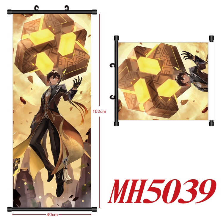 Genshin Impact Anime black Plastic rod Cloth painting Wall Scroll 40X102CM  MH5039