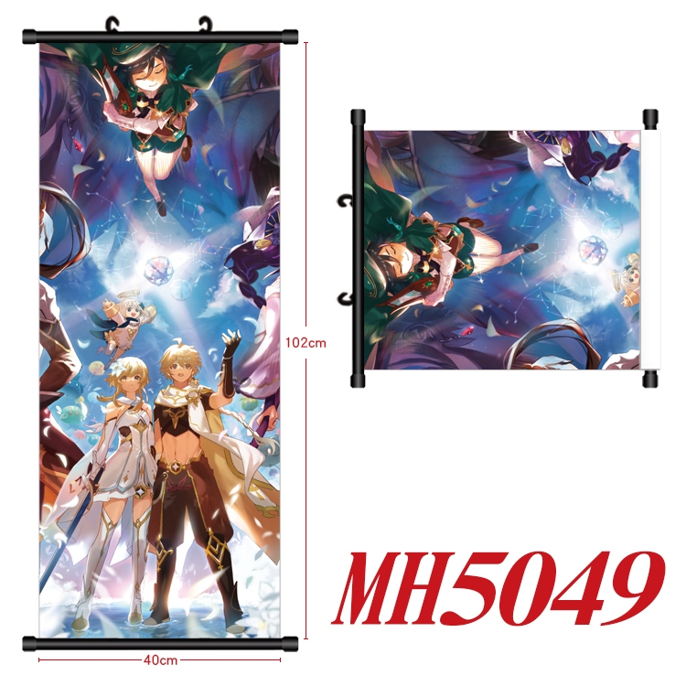 Genshin Impact Anime black Plastic rod Cloth painting Wall Scroll 40X102CM  MH5049