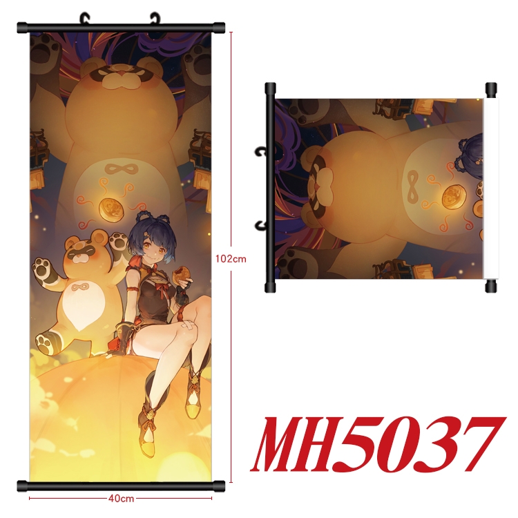 Genshin Impact Anime black Plastic rod Cloth painting Wall Scroll 40X102CM  MH5037