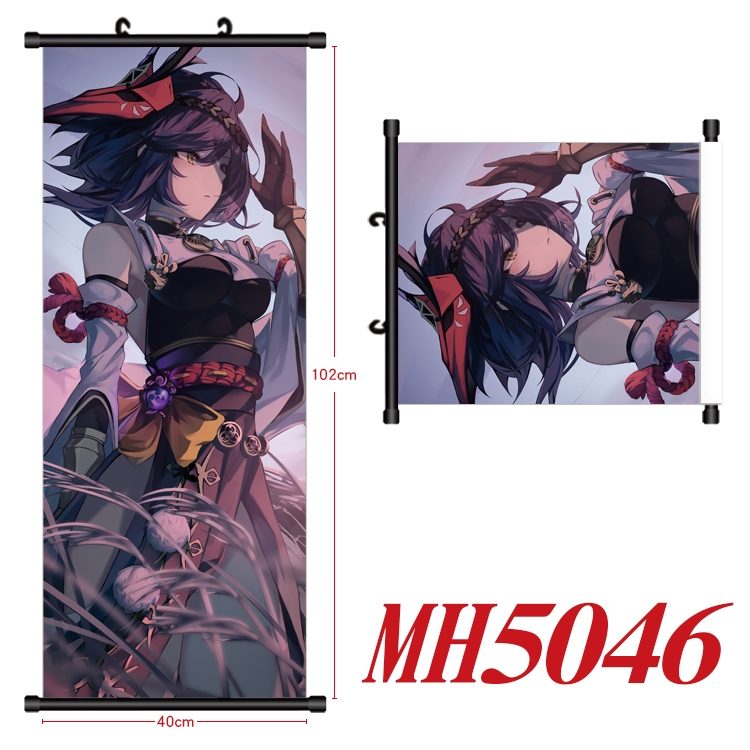 Genshin Impact Anime black Plastic rod Cloth painting Wall Scroll 40X102CM  MH5046