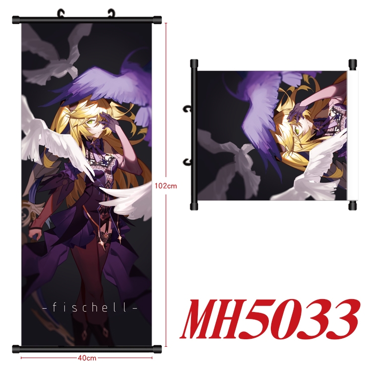 Genshin Impact Anime black Plastic rod Cloth painting Wall Scroll 40X102CM  MH5033