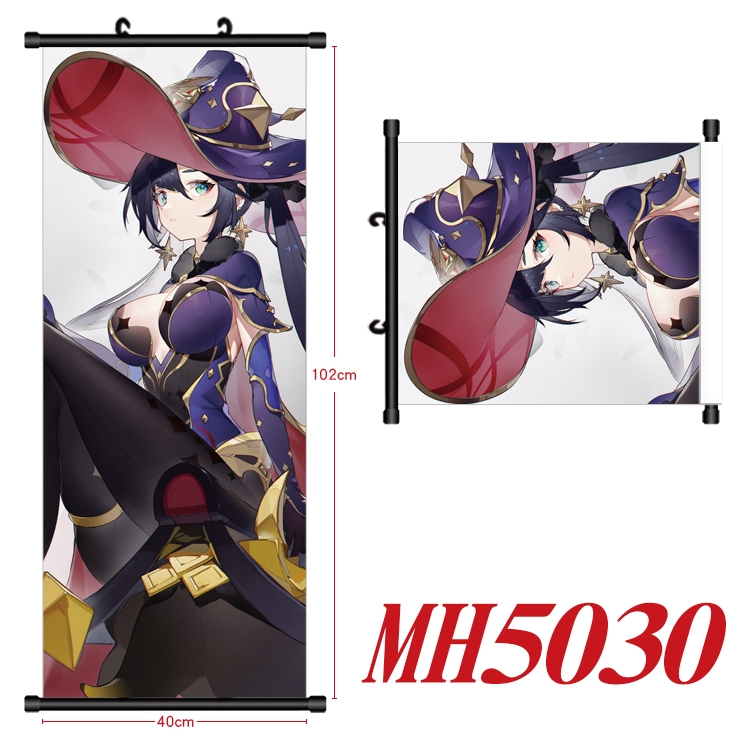 Genshin Impact Anime black Plastic rod Cloth painting Wall Scroll 40X102CM  MH5030