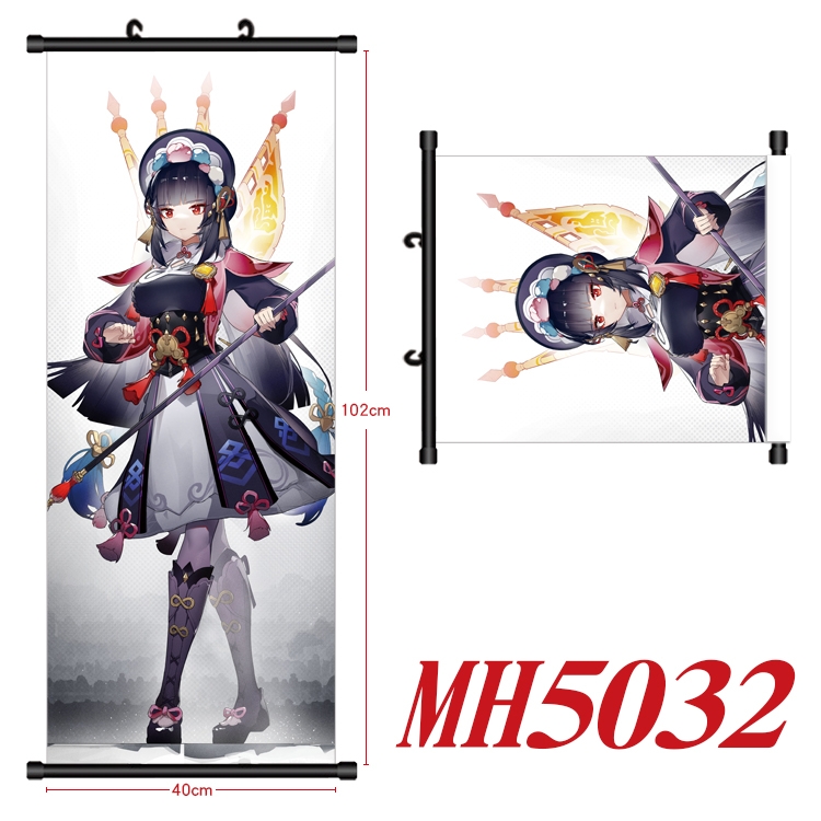 Genshin Impact Anime black Plastic rod Cloth painting Wall Scroll 40X102CM MH5032