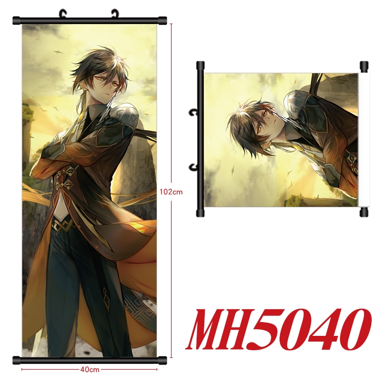 Genshin Impact Anime black Plastic rod Cloth painting Wall Scroll 40X102CM MH5040