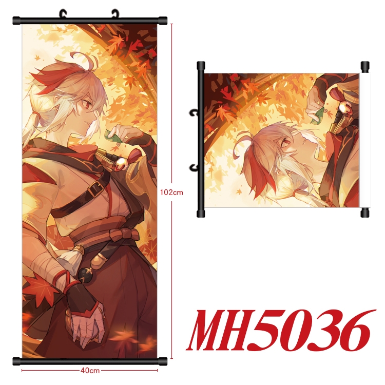 Genshin Impact Anime black Plastic rod Cloth painting Wall Scroll 40X102CM  MH5036